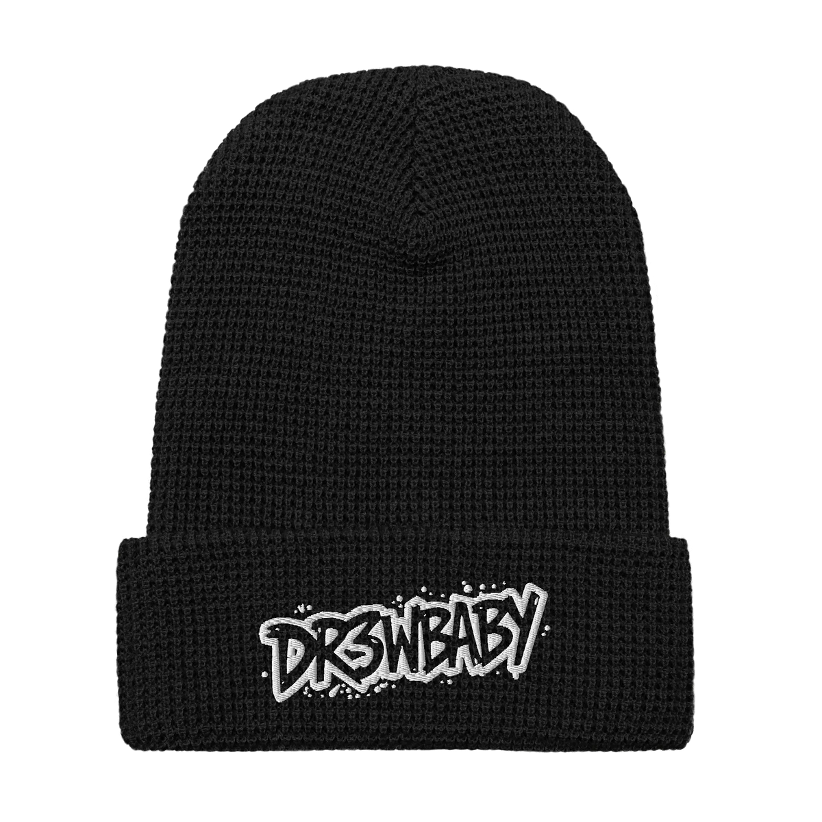 Dr3wBaby hat: black cuff beanie with the white graffiti logo stitched on the cuff